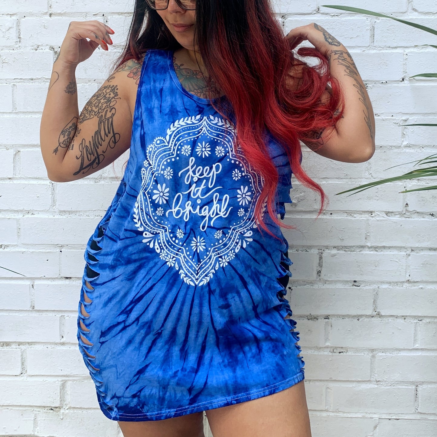 keep it bright tie dye vest top - blue - slashed sides