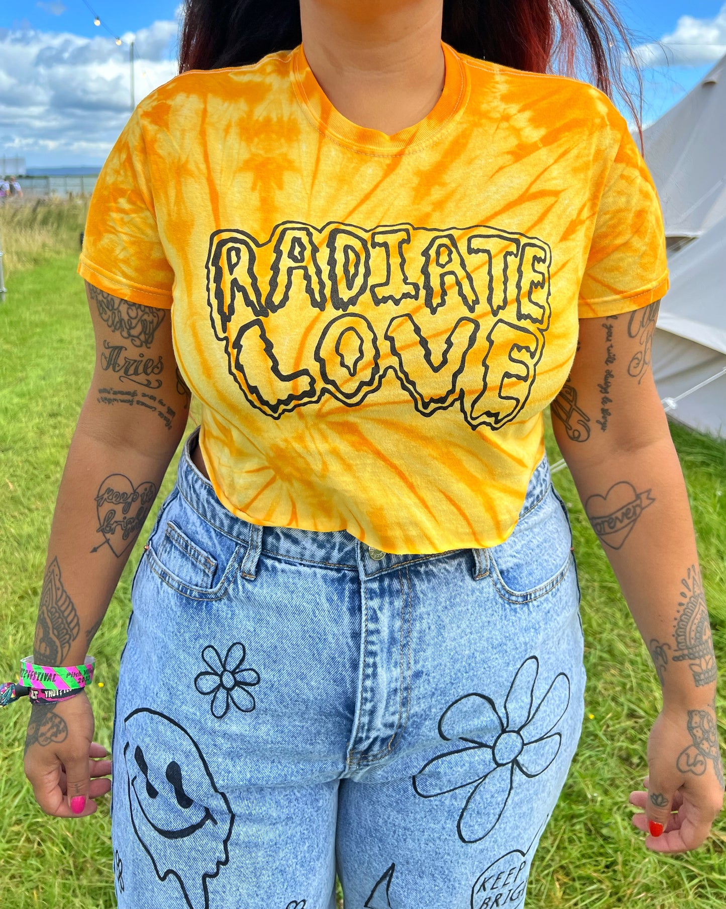 radiate love tie-dye t-shirt / crop top - yellow