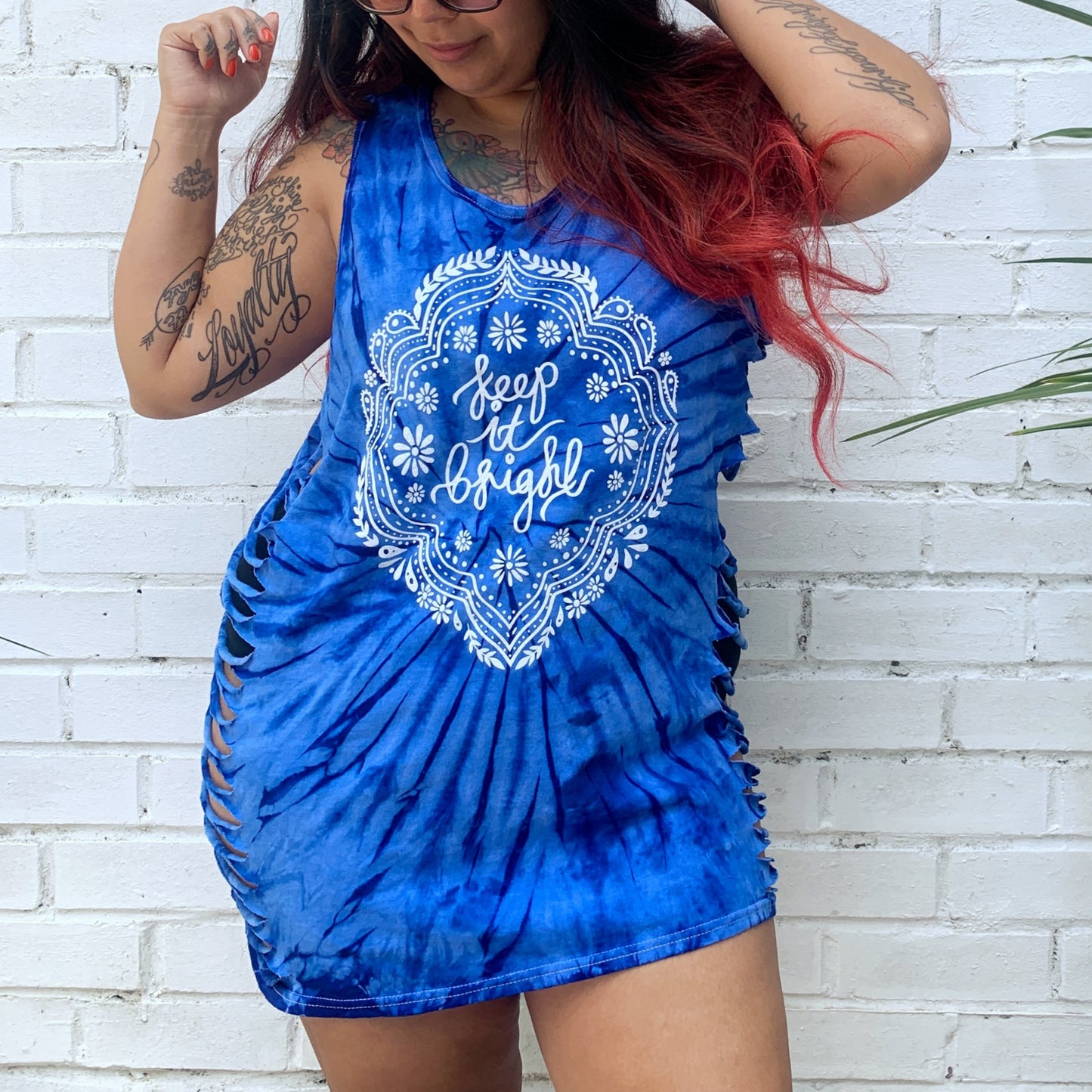 keep it bright tie dye vest top - blue - slashed sides