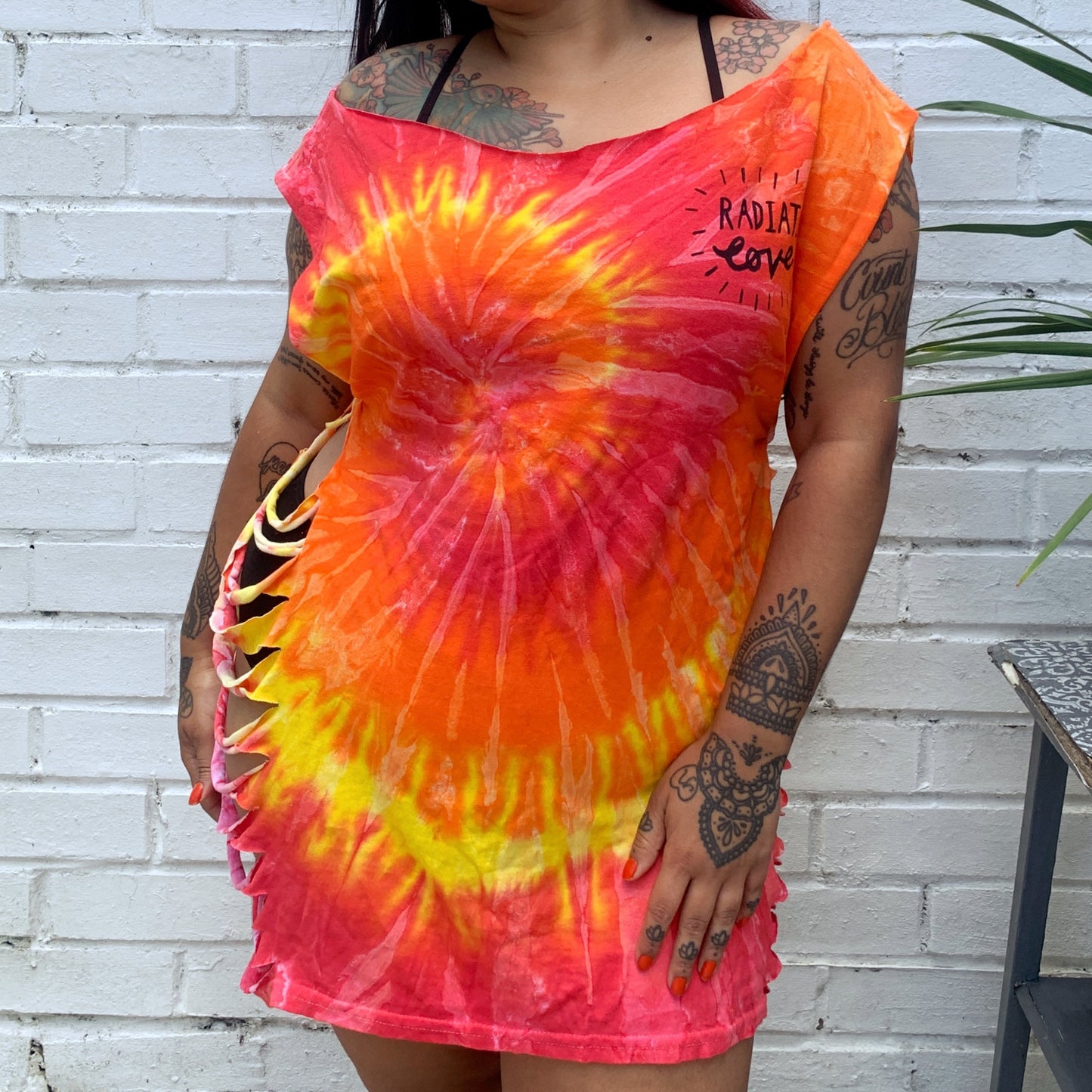 radiate love tie-dye side slash dress