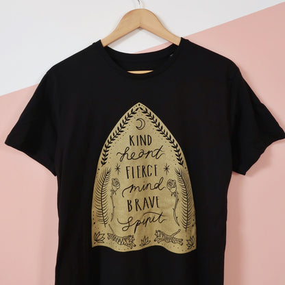 kind heart, fierce mind, brave spirit t-shirt - black