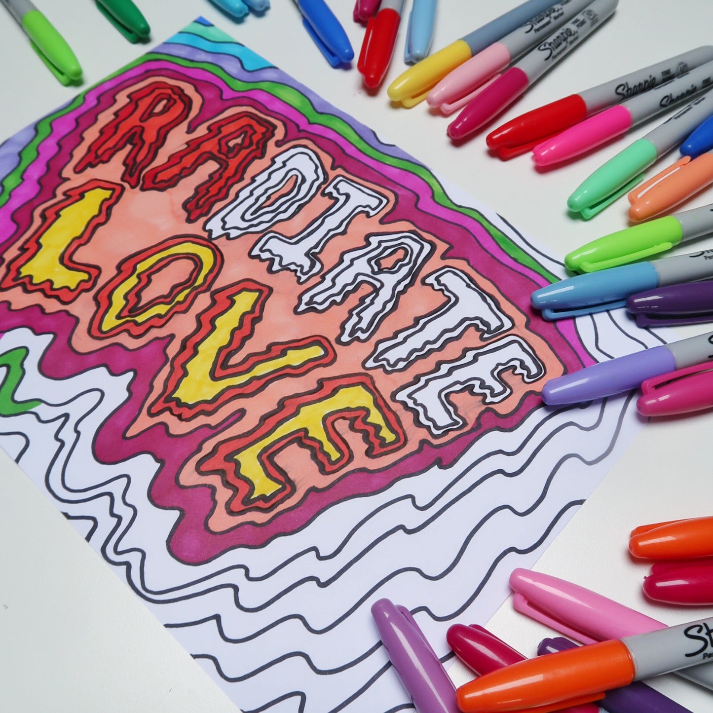 radiate love colour-in A4 print