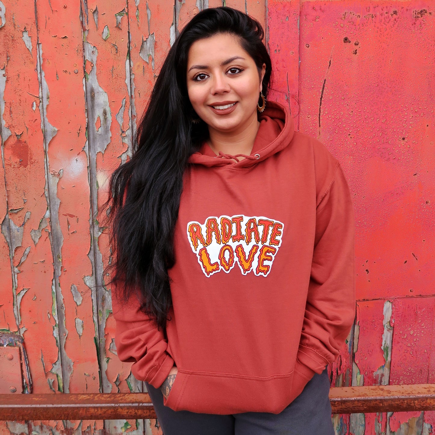 radiate love embroidered hoodie - rust