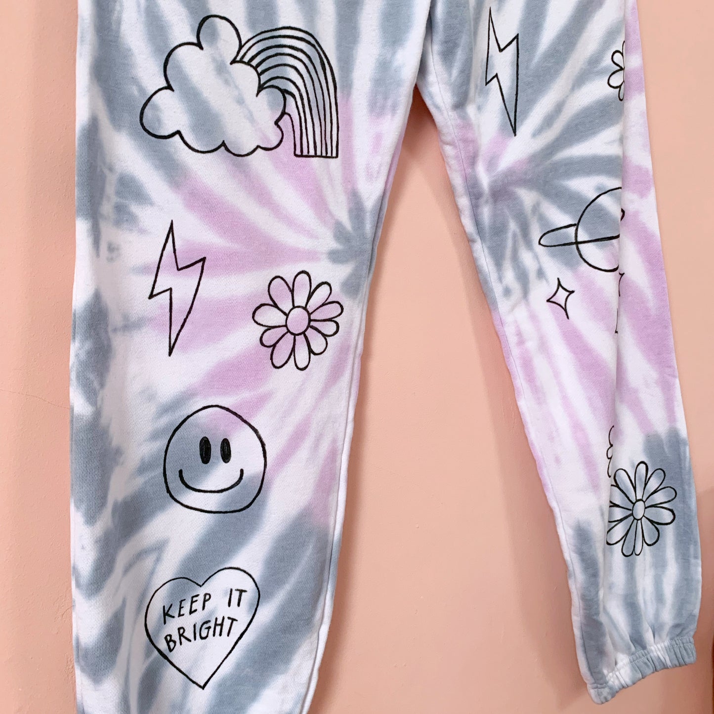 hippie heart tie dye lounge pants - lilac & blue