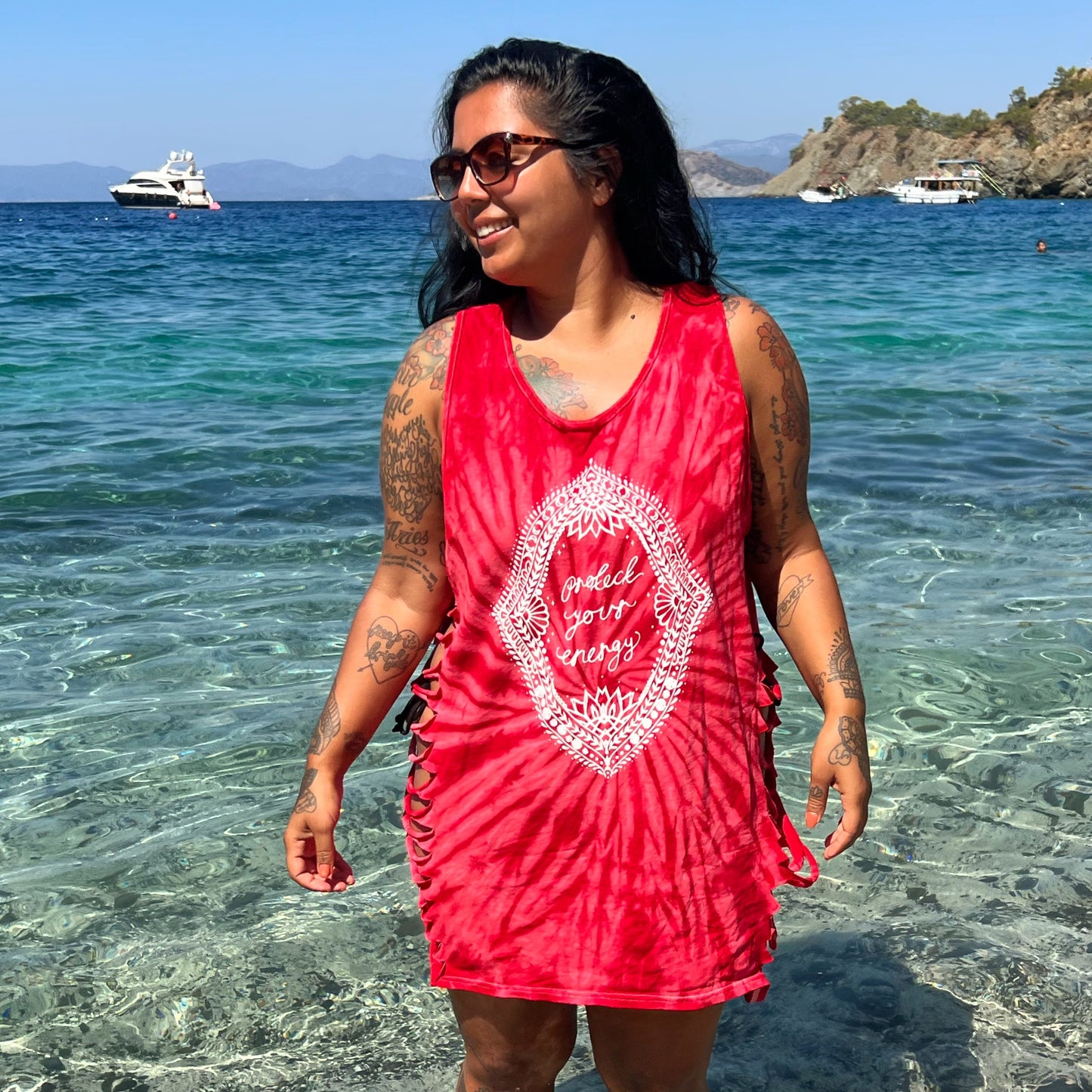 protect your energy tie dye side slash vest top