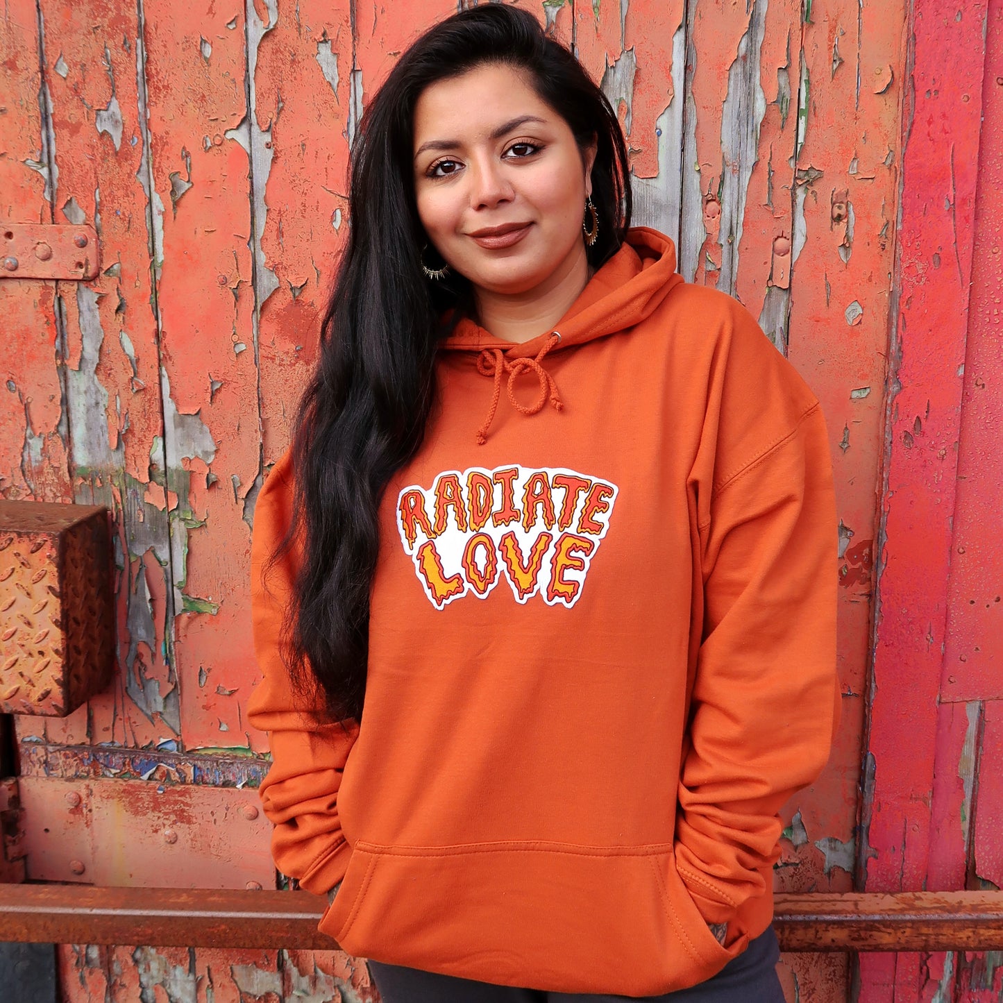 radiate love embroidered hoodie - burnt orange