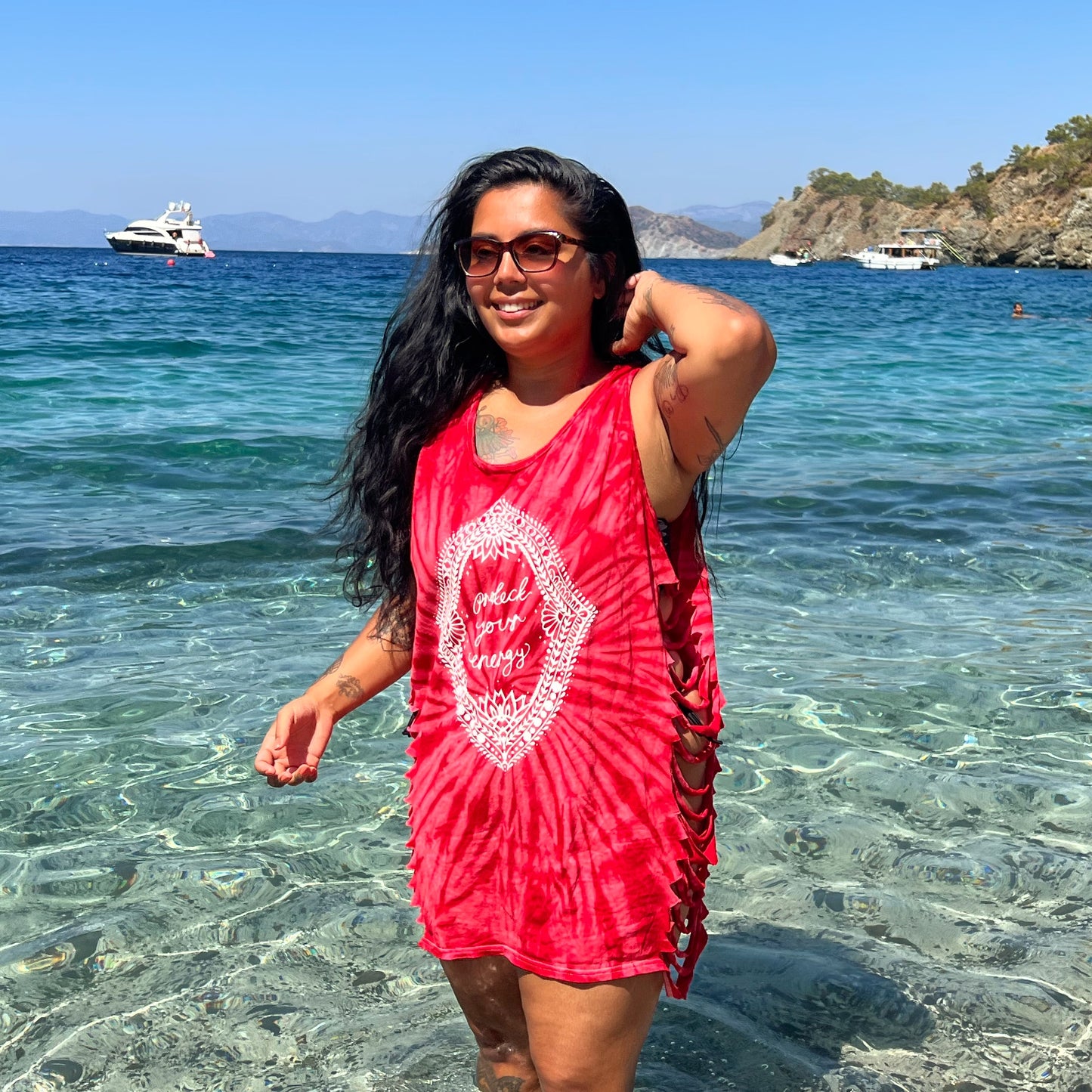 protect your energy tie dye side slash vest top