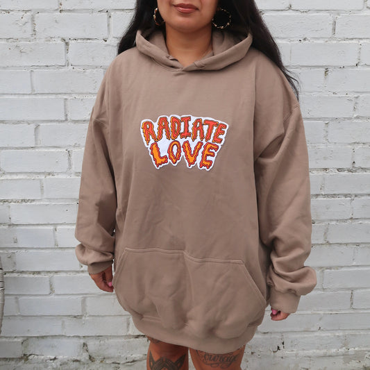 radiate love embroidered hoodie - iced latte