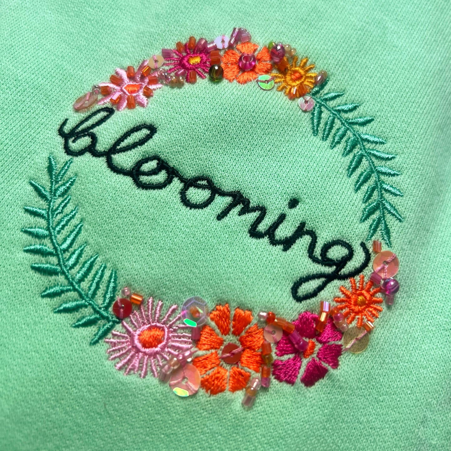 blooming hand-embellished zip-up hoodie - mint