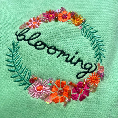 blooming hand-embellished zip-up hoodie - mint