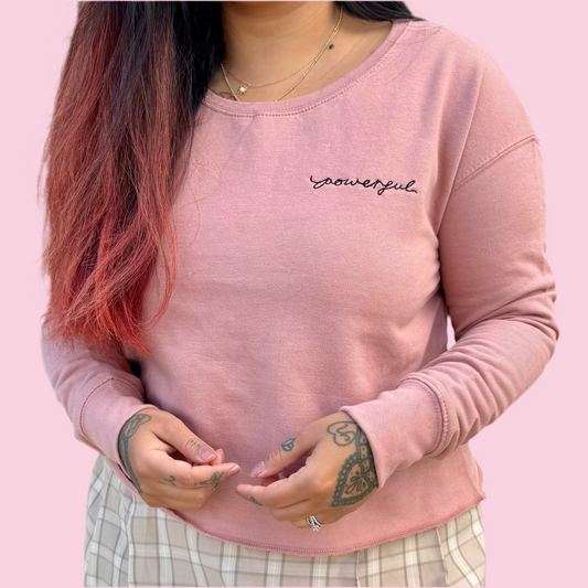 powerful embroidered crop sweatshirt - pink