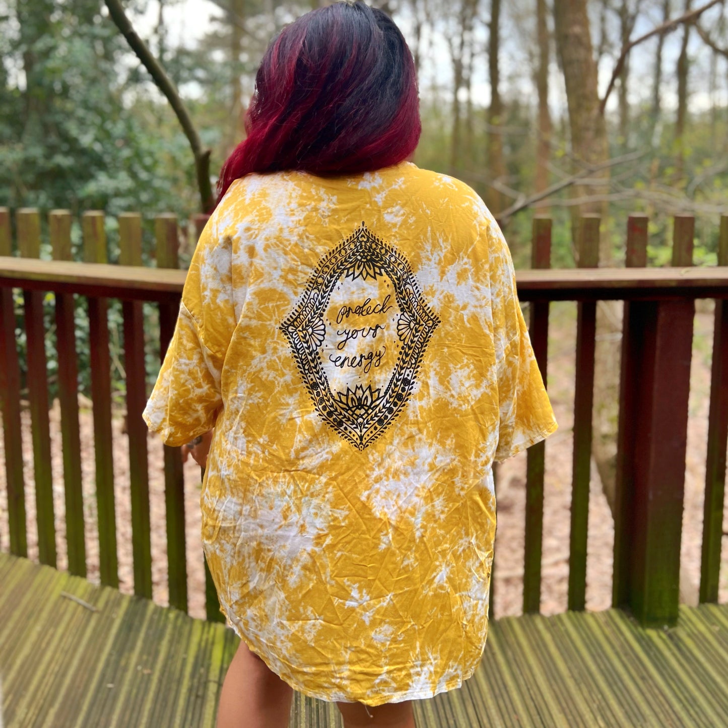 protect your energy tie dye kimono top
