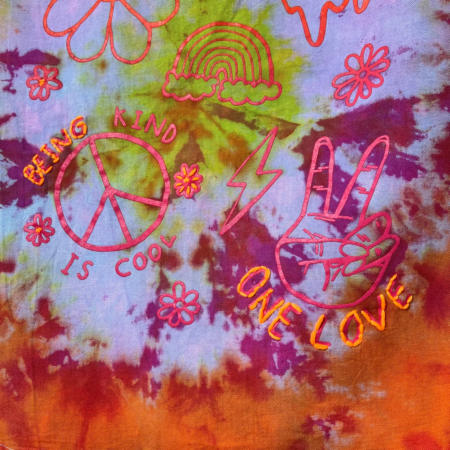 hippie heart tie dye wall hanging - sunset