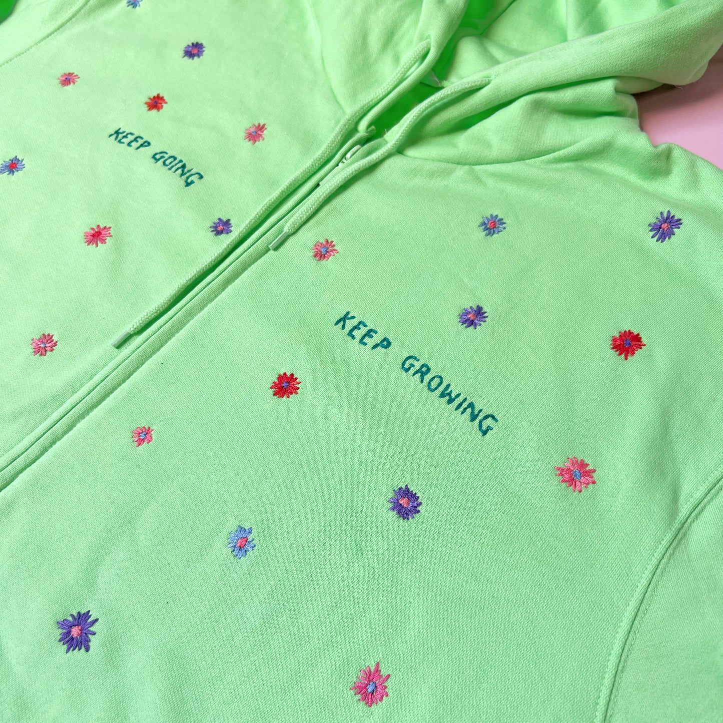 keep going, keep growing hand-embroidered hoodie