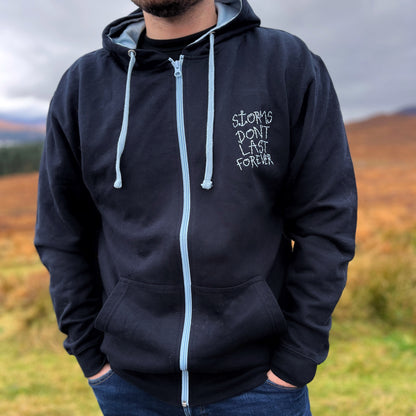 storms don’t last forever embroidered zip-up hoodie