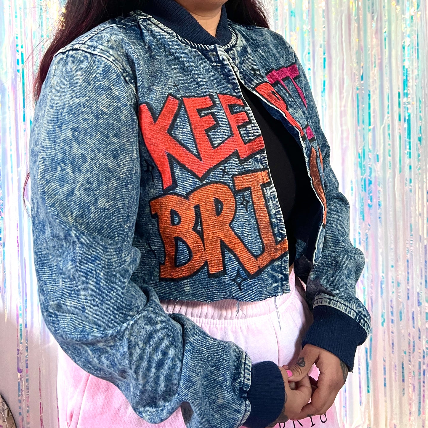 keep it bright graffiti crop jacket