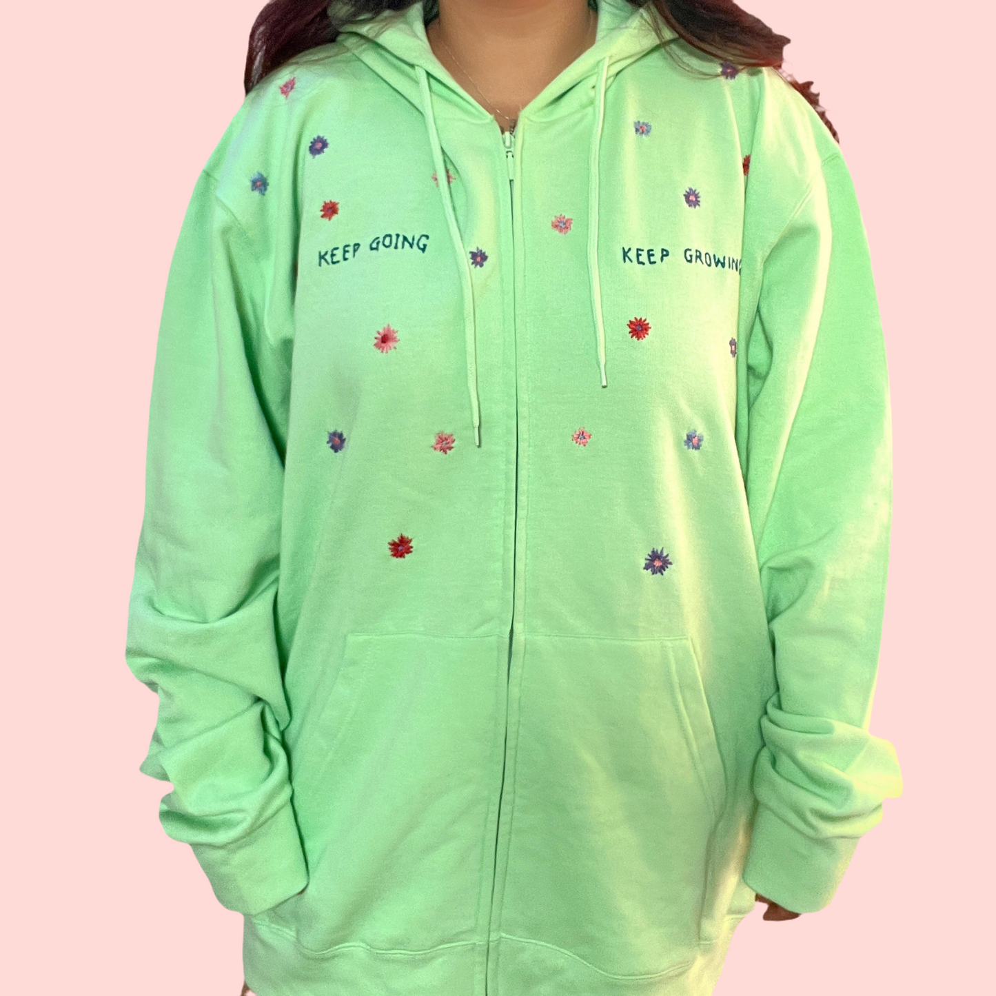 keep going, keep growing hand-embroidered hoodie