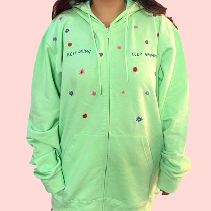 keep going, keep growing hand-embroidered hoodie