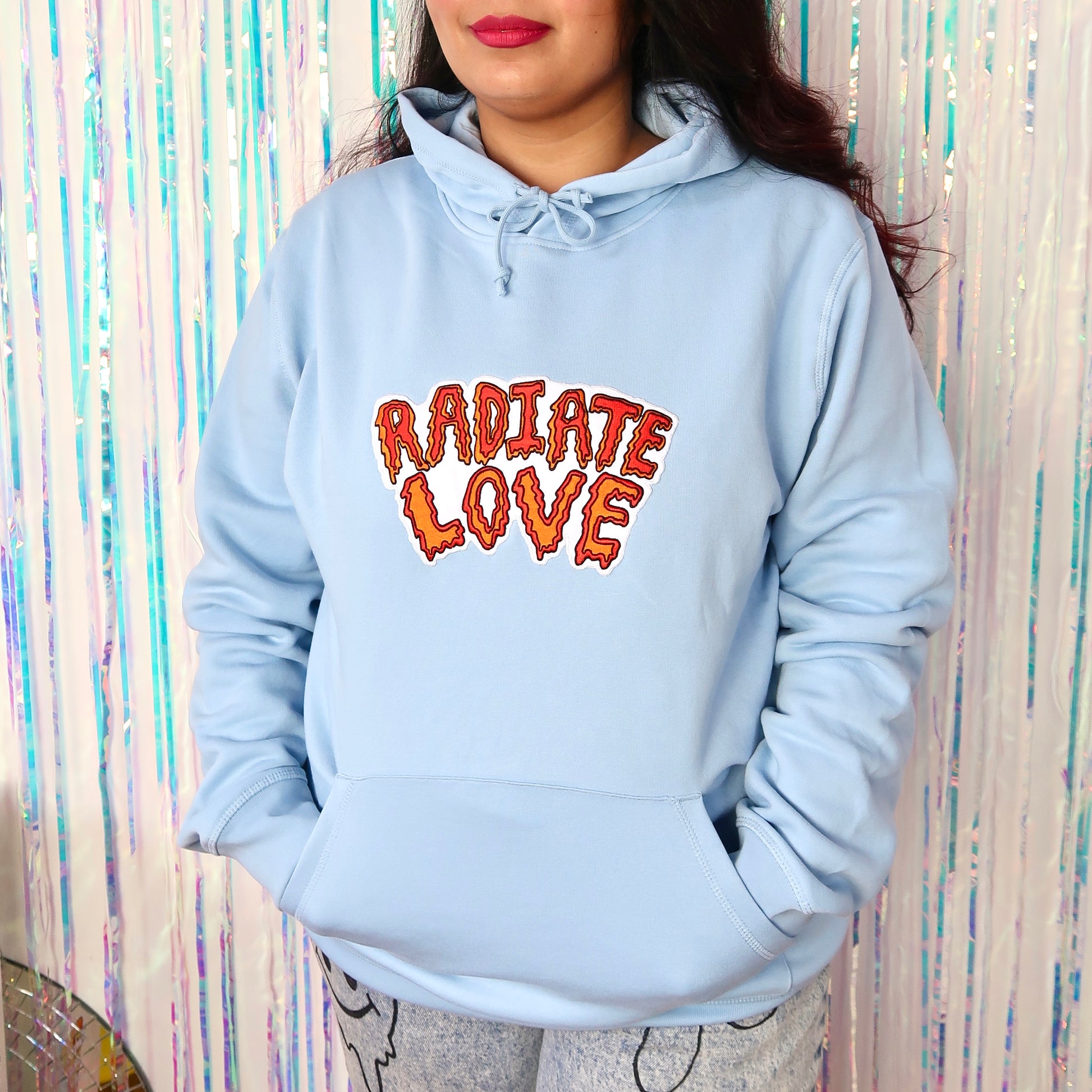 radiate love embroidered hoodie blue – Keep It Bright