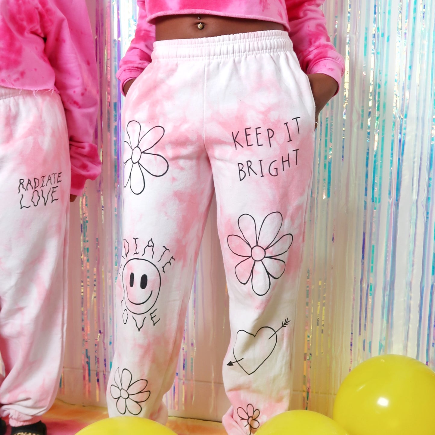 hippie heart tie dye lounge pants - pink