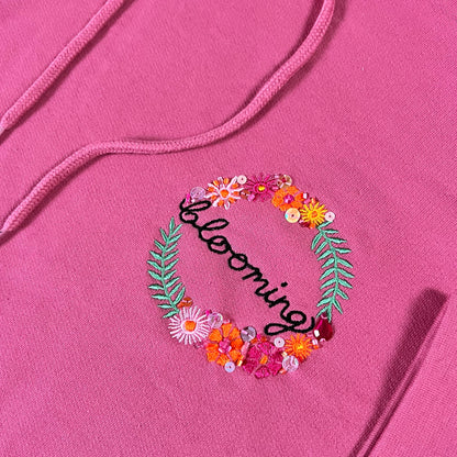 blooming hand-embellished hoodie - pink