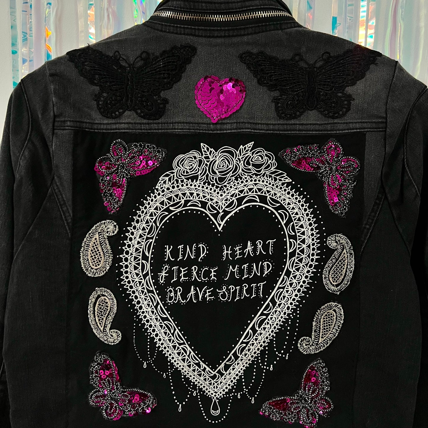 kind heart, fierce mind, brave spirit denim jacket