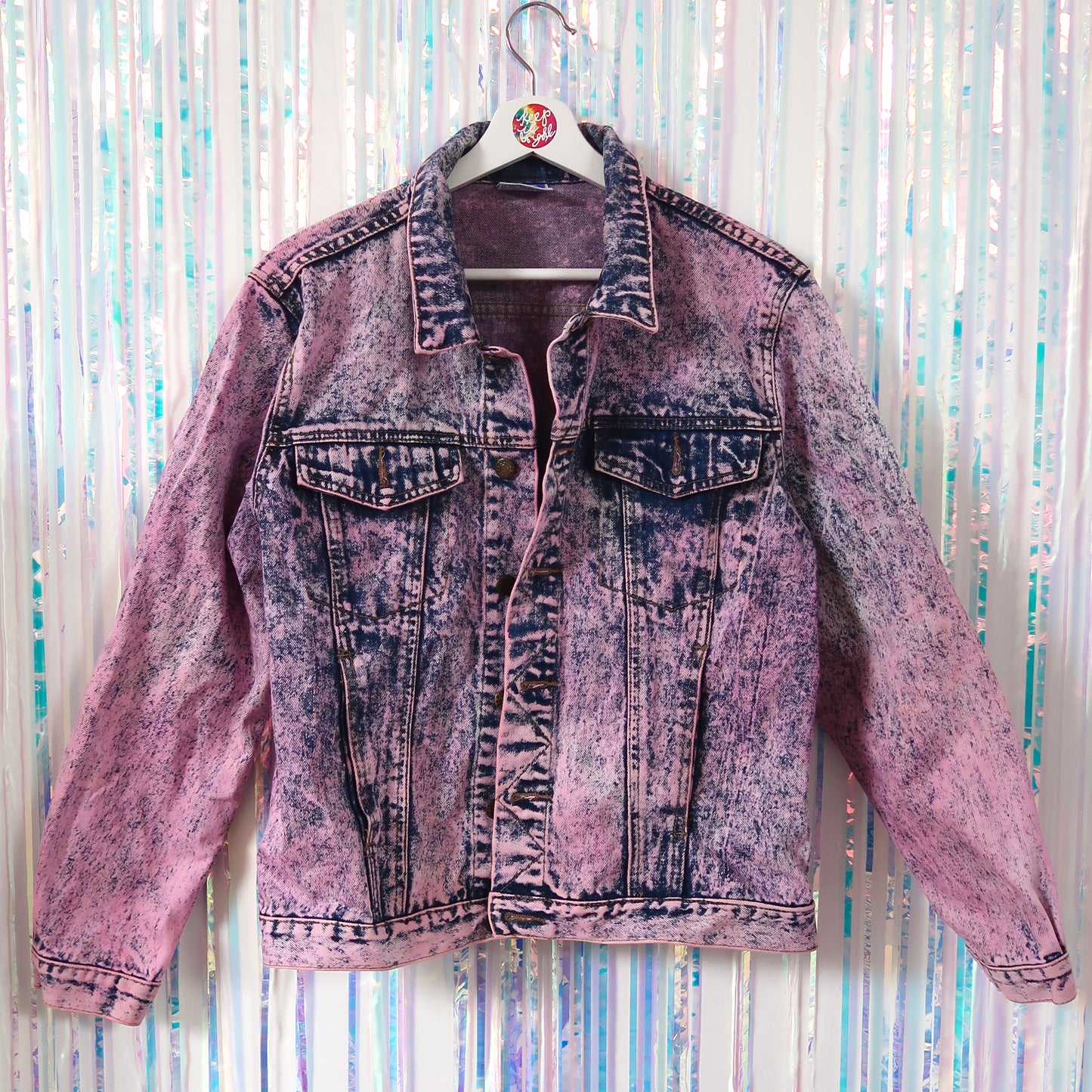 keep it bright pink acid wash denim jacket