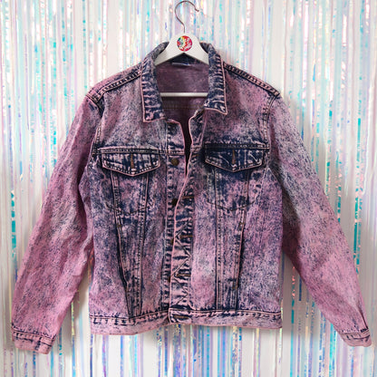 keep it bright pink acid wash denim jacket