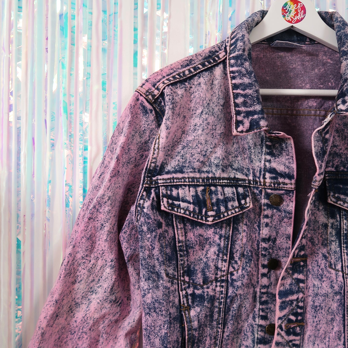 keep it bright pink acid wash denim jacket