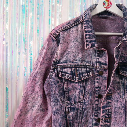 keep it bright pink acid wash denim jacket