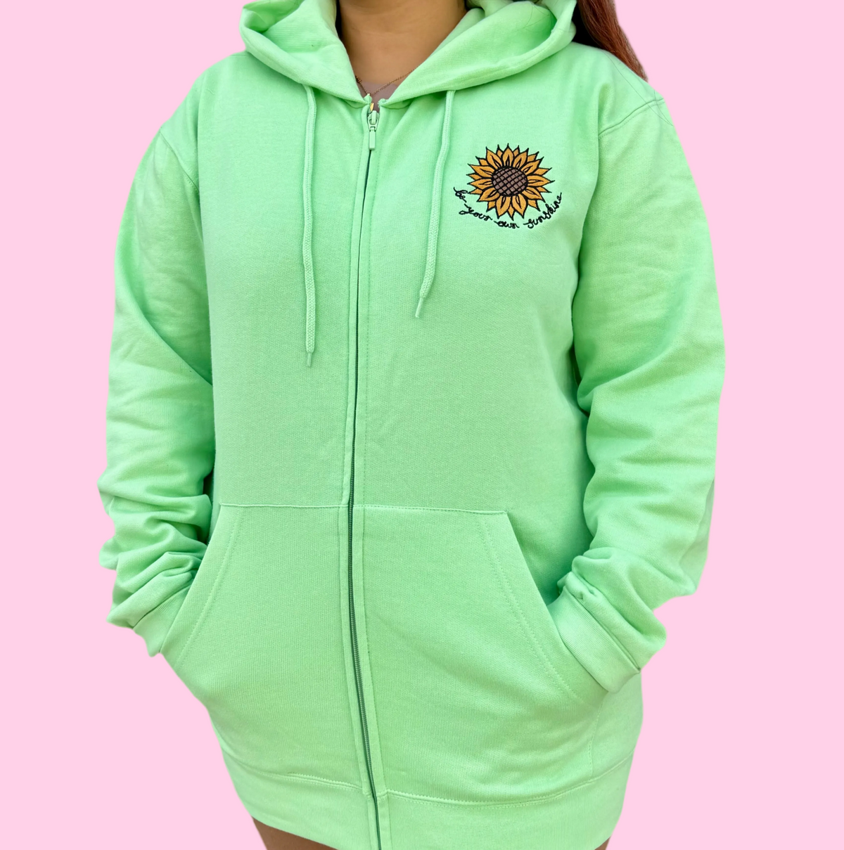 be your own sunshine embroidered zip-up hoodie
