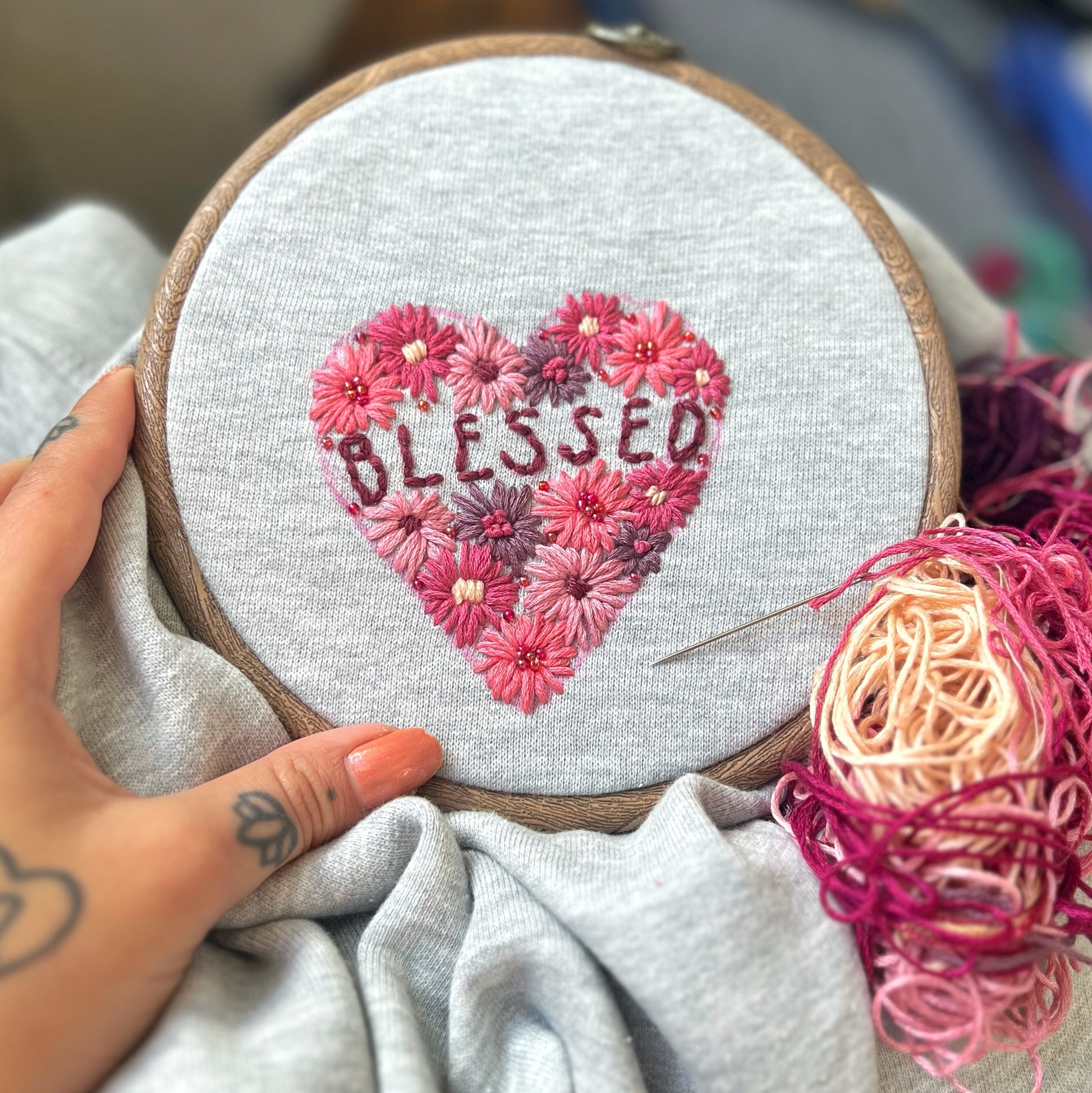 blessed hand-embroidered sweatshirt unique clothing floral