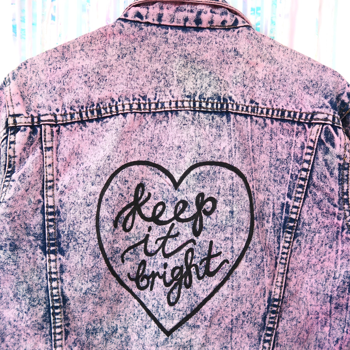 keep it bright pink acid wash denim jacket