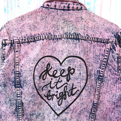 keep it bright pink acid wash denim jacket