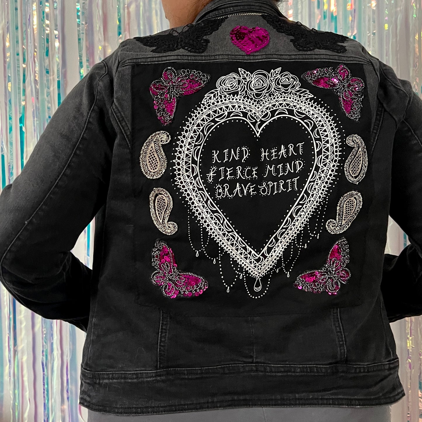 kind heart, fierce mind, brave spirit denim jacket