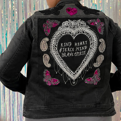 kind heart, fierce mind, brave spirit denim jacket