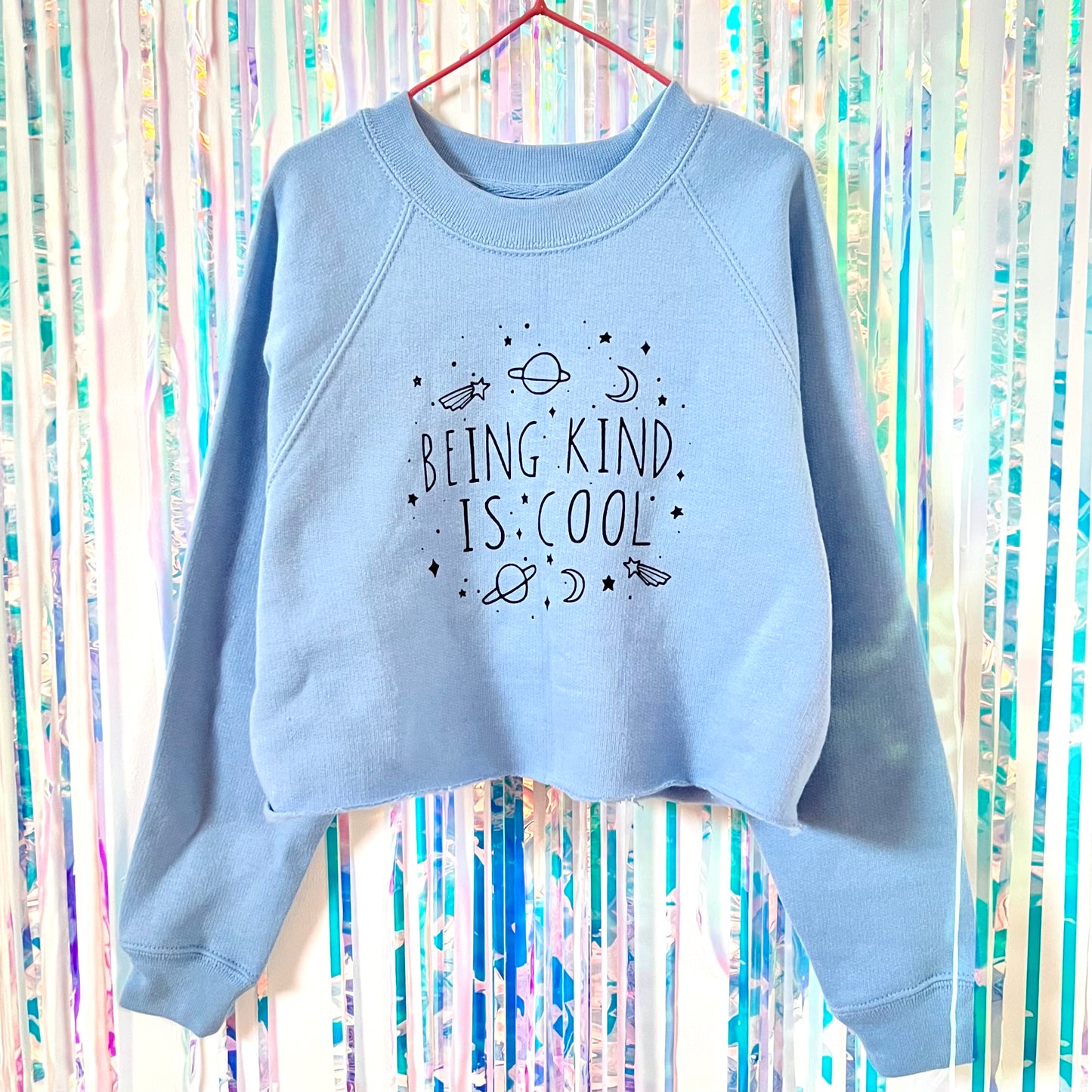 kids being kind is cool crop sweatshirt - blue