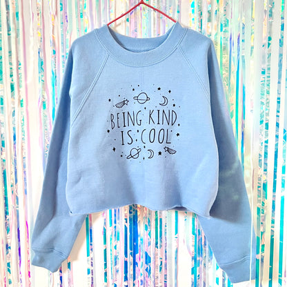 kids being kind is cool crop sweatshirt - blue