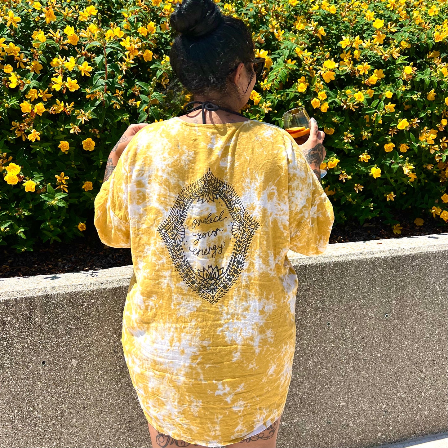 protect your energy tie dye kimono top