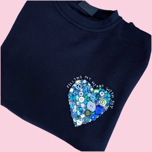 filling my heart with joy - hand-embellished sweatshirt - navy
