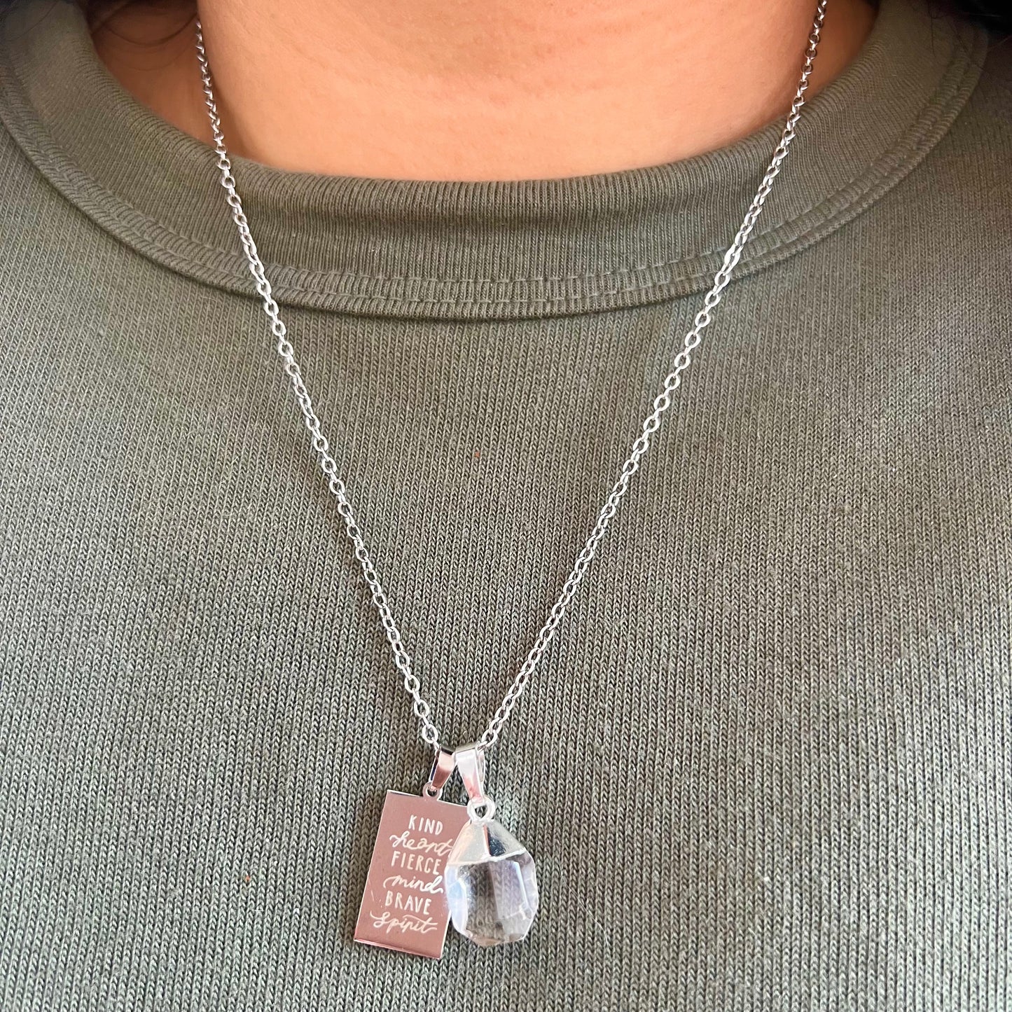 kind heart fierce mind brave spirit crystal necklaces