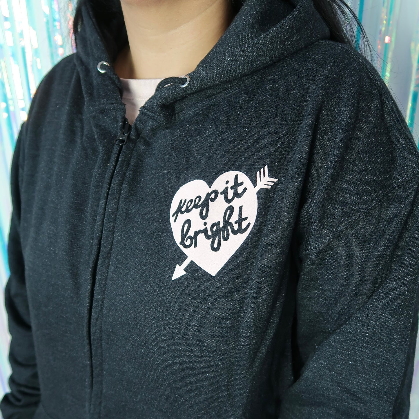 filling my heart with joy zip-up hoodie - black marl