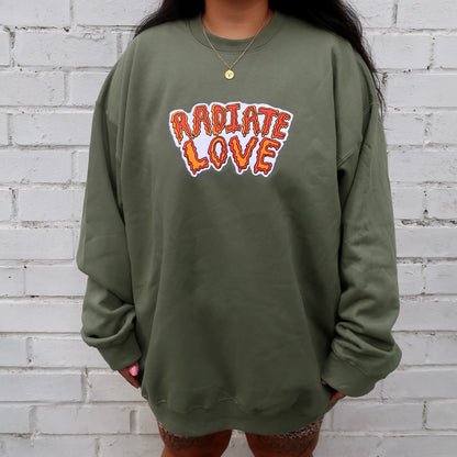radiate love embroidered sweatshirt - khaki green