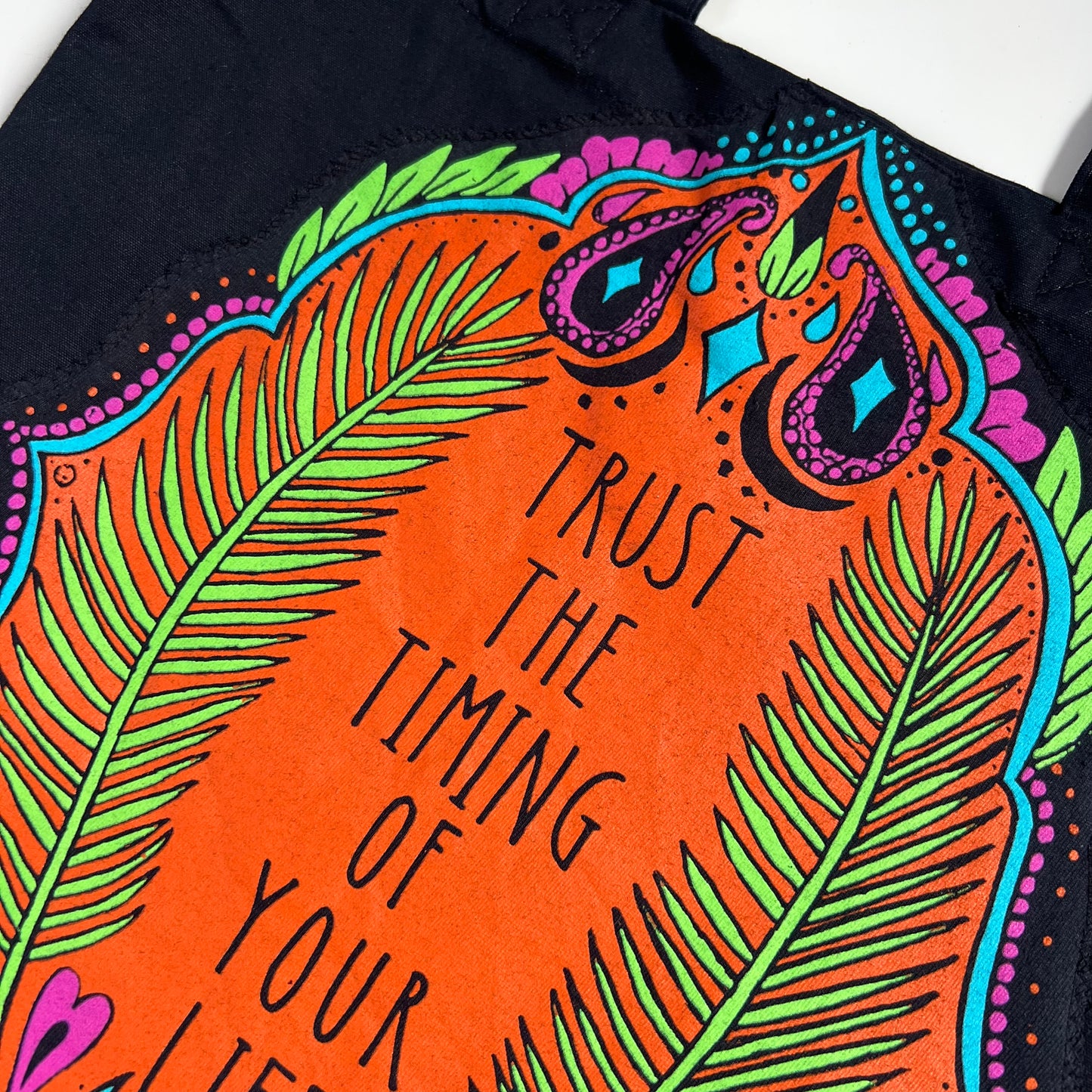 trust the timing of your life tote bag