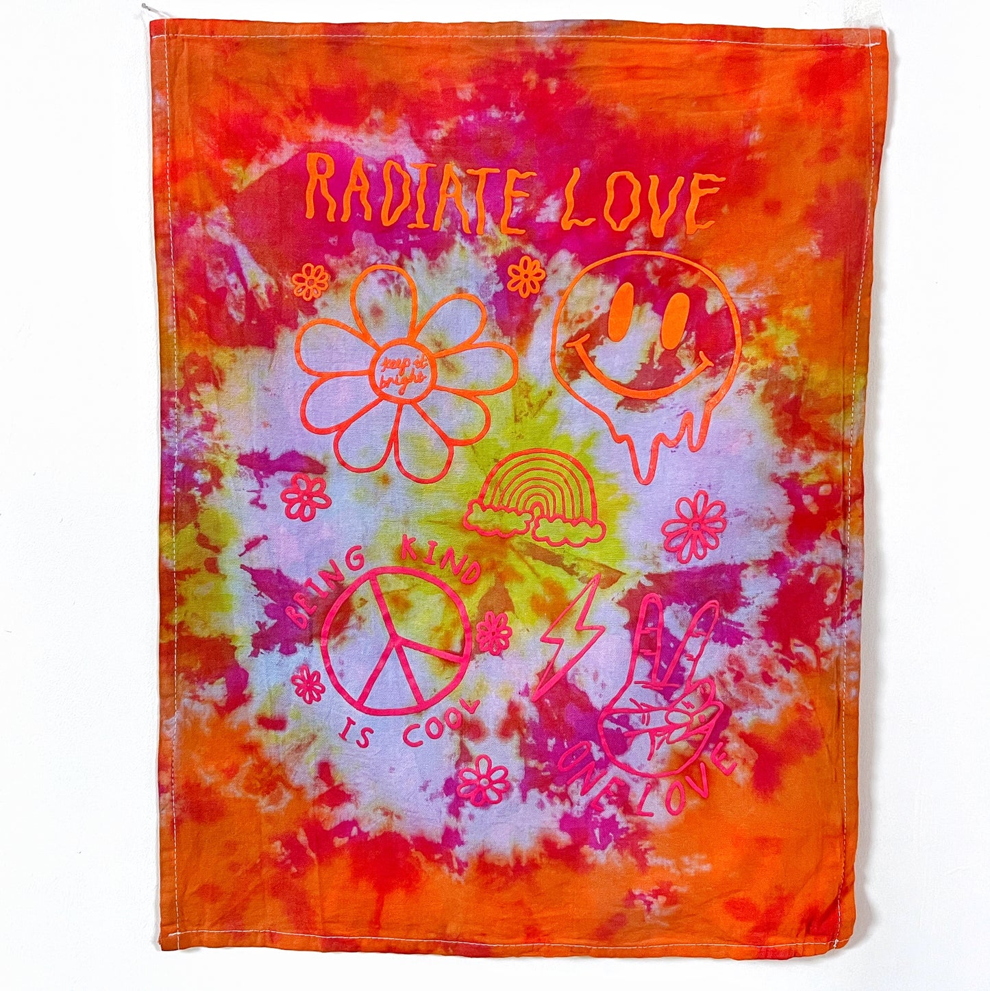 hippie heart tie dye wall hanging - sunset