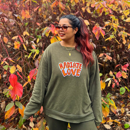 radiate love embroidered sweatshirt - khaki green