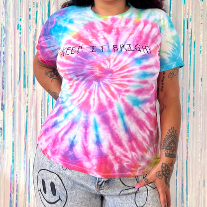 keep it bright rainbow tie-dye t-shirt