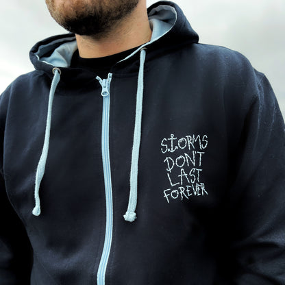 storms don’t last forever embroidered zip-up hoodie