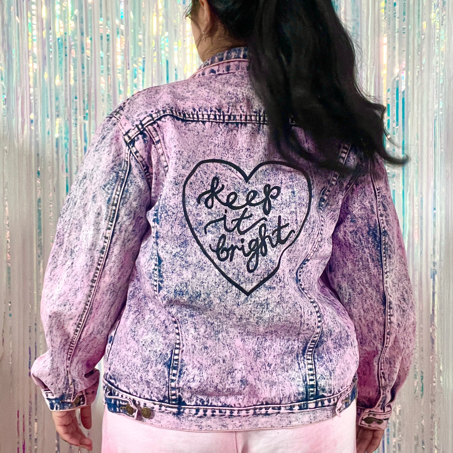 keep it bright pink acid wash denim jacket