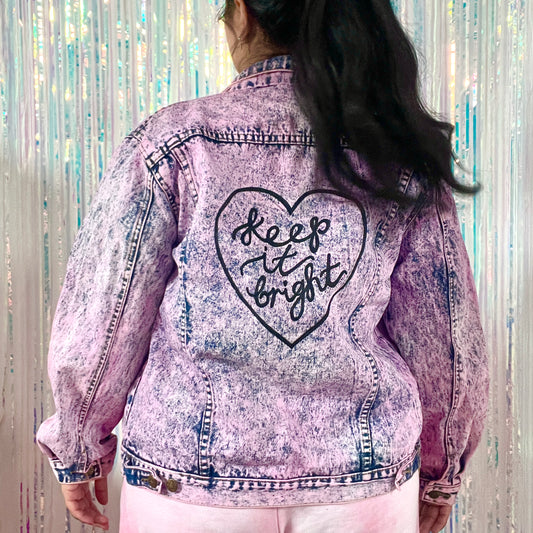 keep it bright pink acid wash denim jacket